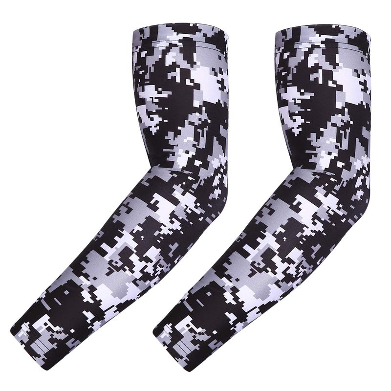 HDE Arm Compression Sleeves for Kids Basketball Shooting Sleeve Youth Sports Cooling Sun Protection Football Baseball 1 Pair Black Silver Digital Camo - YS - Image 2
